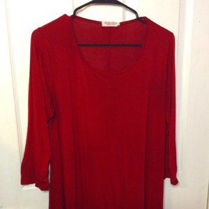 Red Mid Sleeve Shift Dress